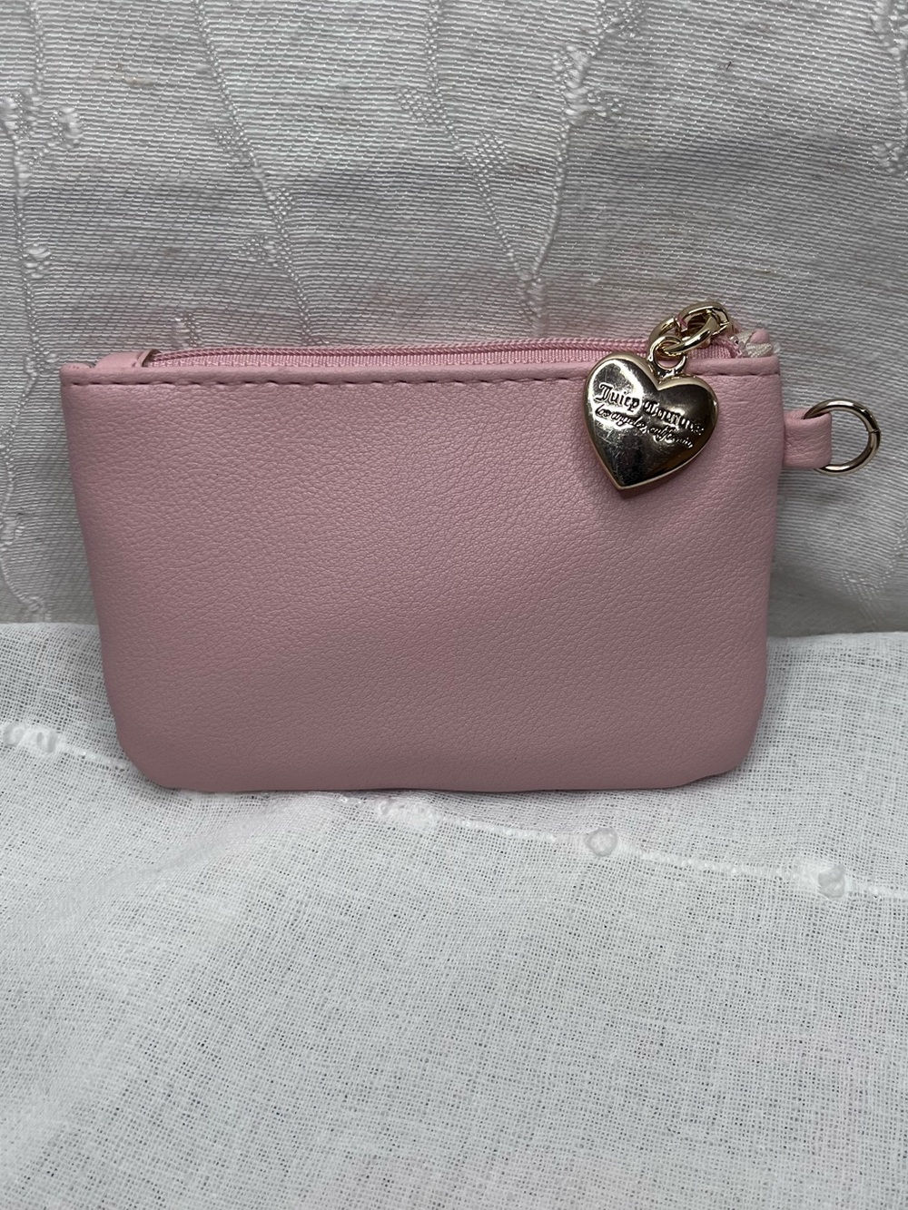 Juicy Couture Small Pink Zip Coin Purse with Heart Charm